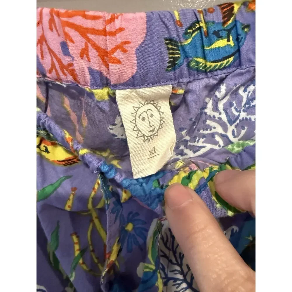 Print Fresh Oceania Pajama Pants Womens Cropped Pockets SZ XL Purple Coral Reef